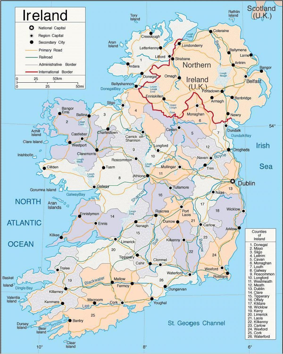 քարտեզ Իռլանդիա, այդ թվում ' ընտրատարածքների